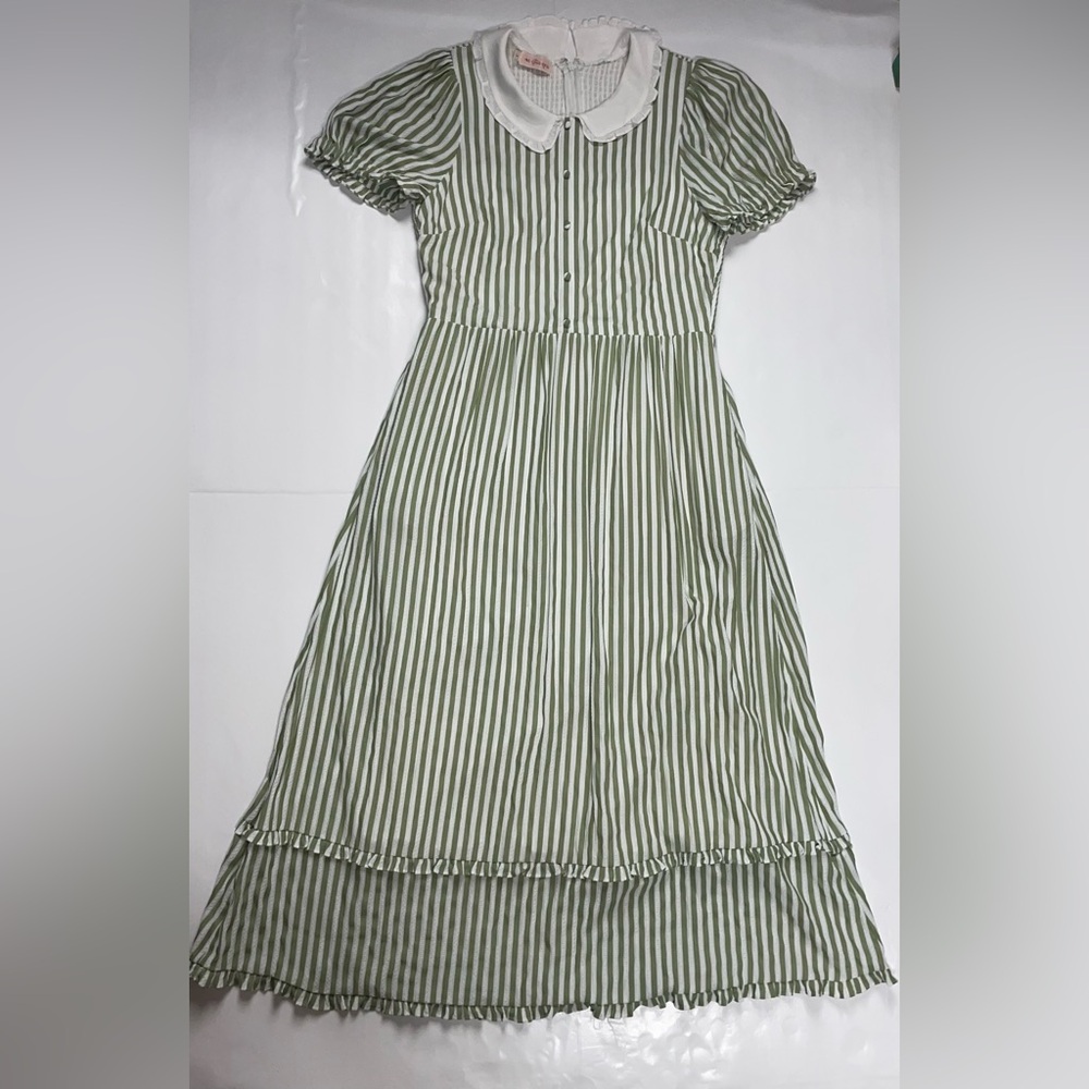 Ivy City Co Green and White Striped Peter Pan Collar Dress